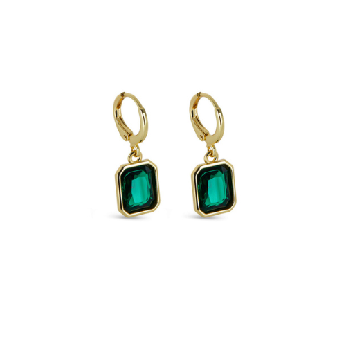 Hoop Earrings with Emerald Pendant