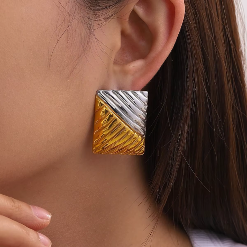 Geometric Square Earrings in Silver and Gold