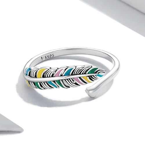 Colourful Feather Ring in 925 Silver