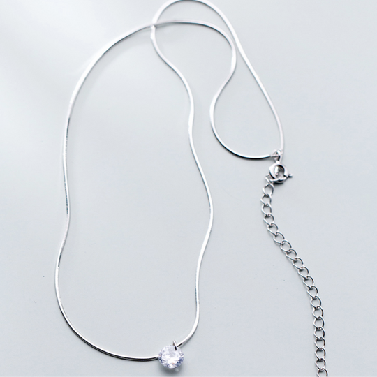 Adjustable Crystal Zirconia Point of Light Necklace in Silver