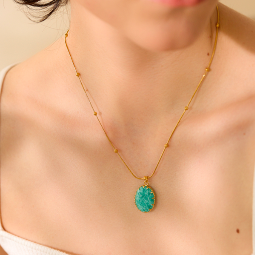 Blue Amazonite Natural Stone Pendant Necklace