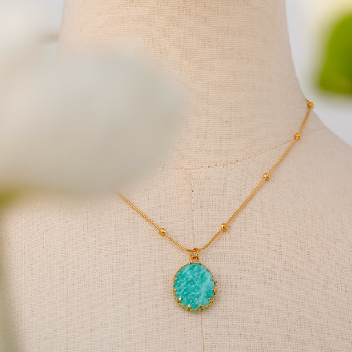 Blue Amazonite Natural Stone Pendant Necklace