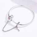 Charm Bracelet with Heart Clasp and Safety Lock - 925 Silver