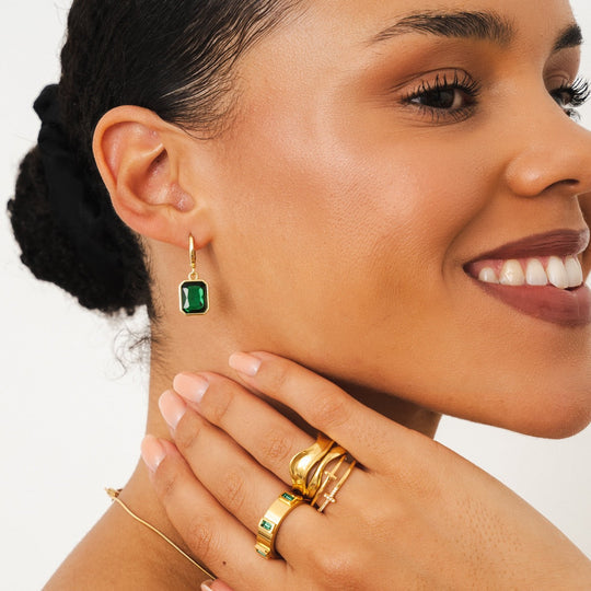 Hoop Earrings with Emerald Pendant