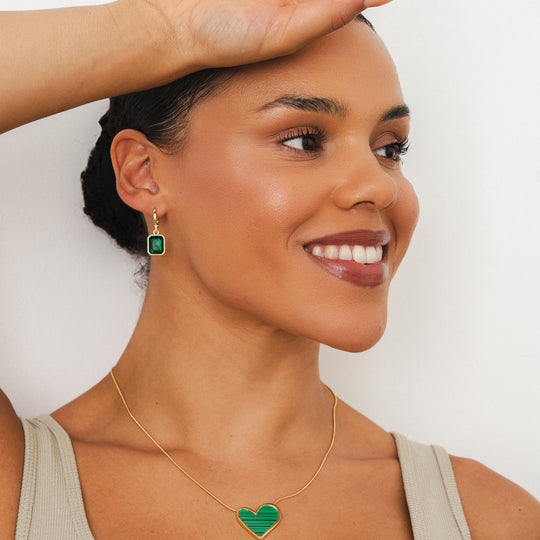 Hoop Earrings with Emerald Pendant