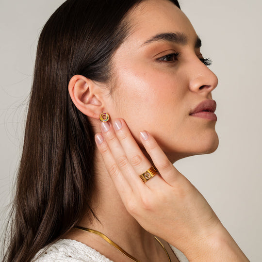 Colourful Cubic Zirconia Earrings Plated in 18K Gold