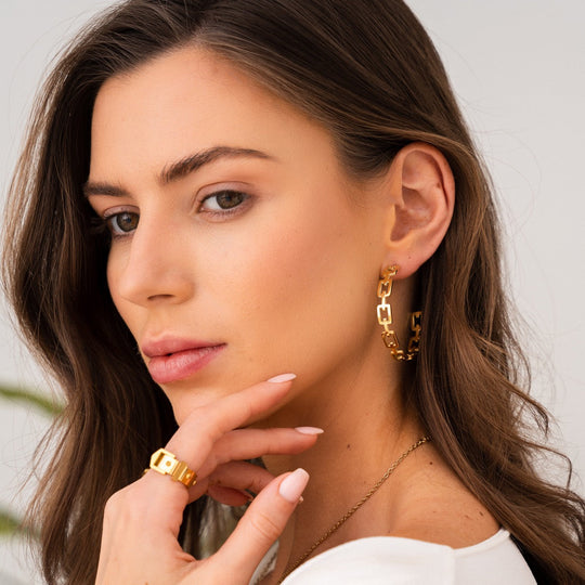 18K Gold-Plated Link Hoop Earrings