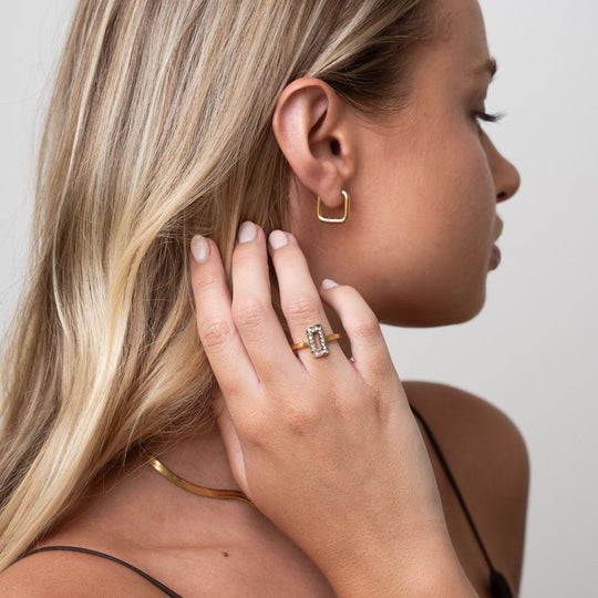 Square Hoop Earrings Plated in 18K Gold