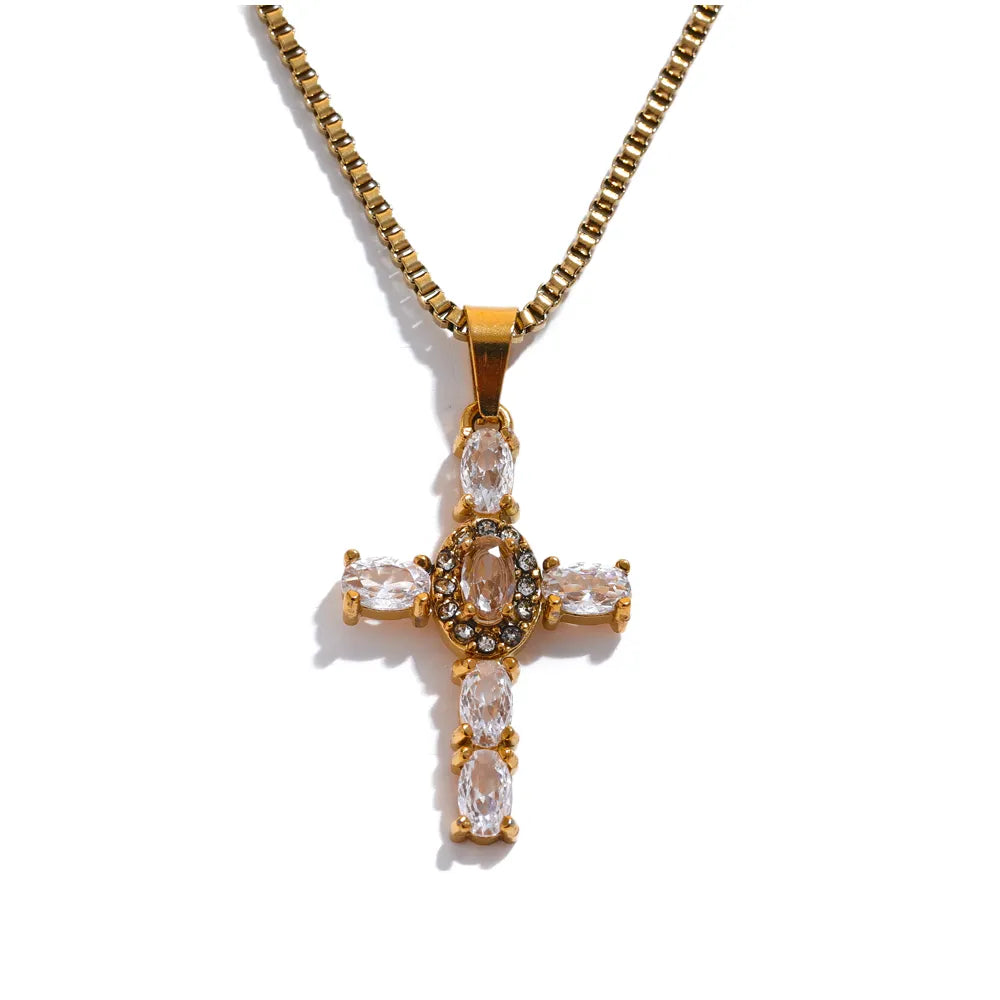 Cross Pendant Necklace Set with Zirconia Crystals