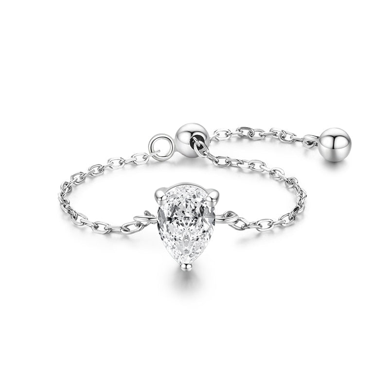 Silver Ring with Cubic Zirconia and Adjustable Chain