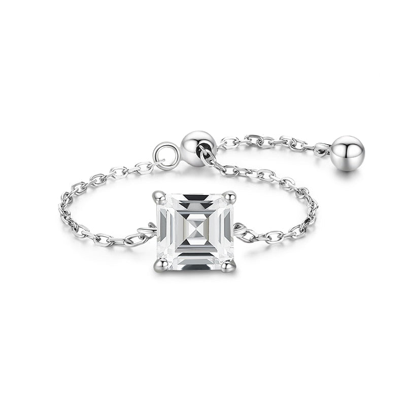 Silver Ring with Cubic Zirconia and Adjustable Chain